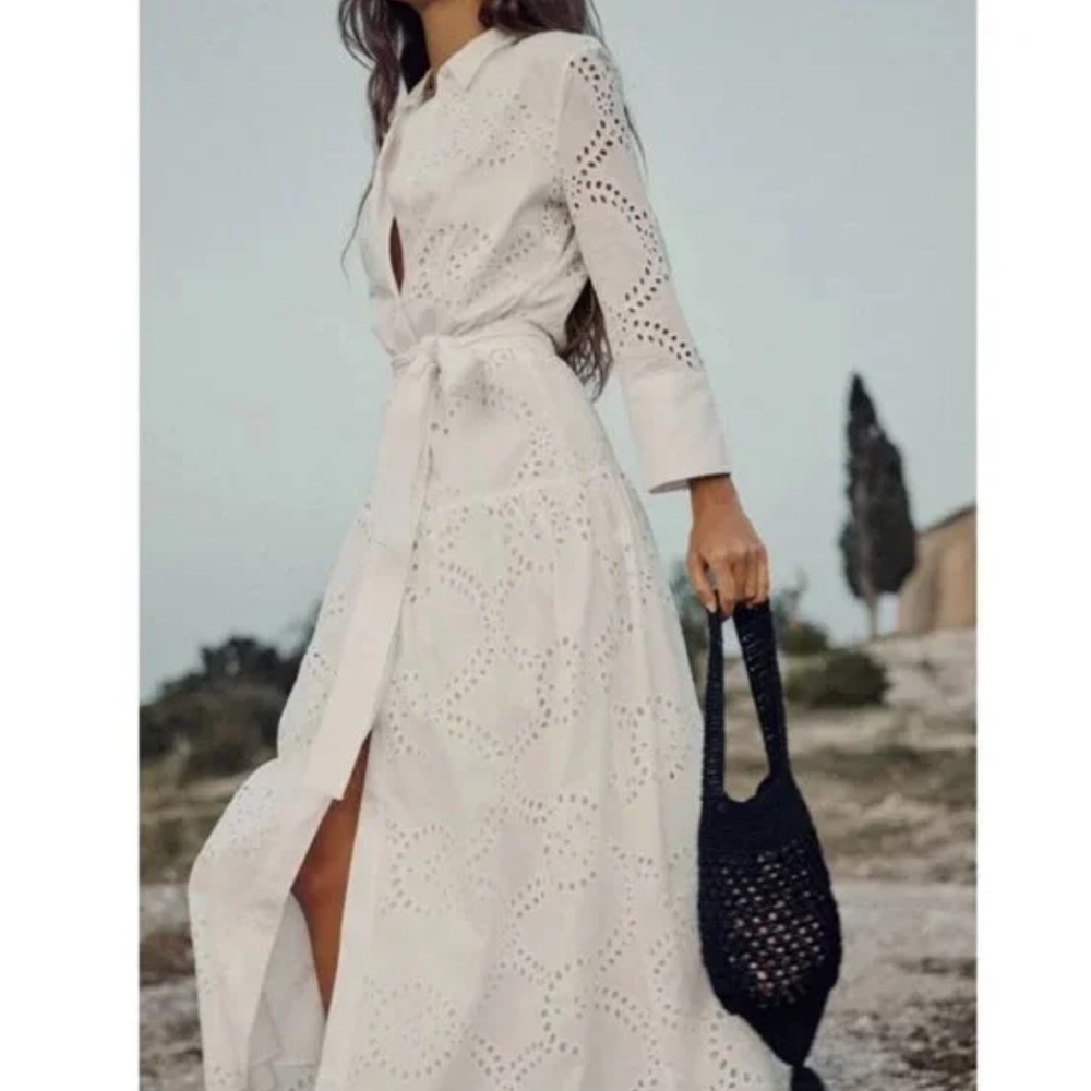 Elegant White Eyelet Maxi Dress